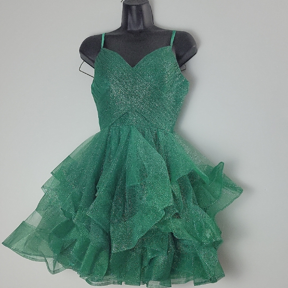 Women's Emerald Sparkle Tiered Tulle Party Dress Size XS 0-2 New Without Tags